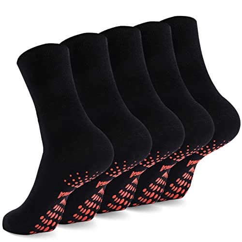 Aaronano Non Slip Grips Socks-Non Skid Crew Socks For Elderly Yoga Hospital Socks Men Women 5 Black M #TOP18