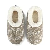Snoozies ボタニカル リーフ ハウス スリッパ 女性用 屋内 ノンスリップ 快適 寝室 シューズ ファジースリッパソックス, タン, S