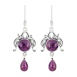 Genuine Round Shape Amethyst Dangle Earrings 925 Silver Plated Handmade Fashion Jewelry For Women