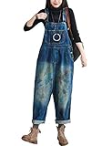 Flygo Women's Baggy Cotton Denim Wide Leg Drop Crotch Overalls Jumpsuit Romper Harem Pants (One Size, Style 30 Blue)