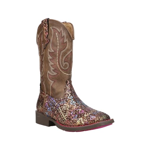 ROPER Kids Girls Aztec Glitter Square Toe Casual Boots Mid Calf - Brown2