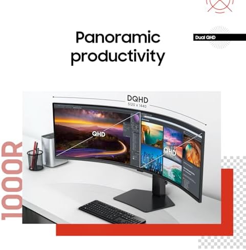 Samsung 49” Business Curved Ultrawide Dual QHD Computer Monitor, USB-C, DisplayPort, HDMI, 120Hz, VESA DisplayHDR 400, Built-in Speakers, Height Adjustable Stand, Eye Care, LS49C954UANXZA, 2024