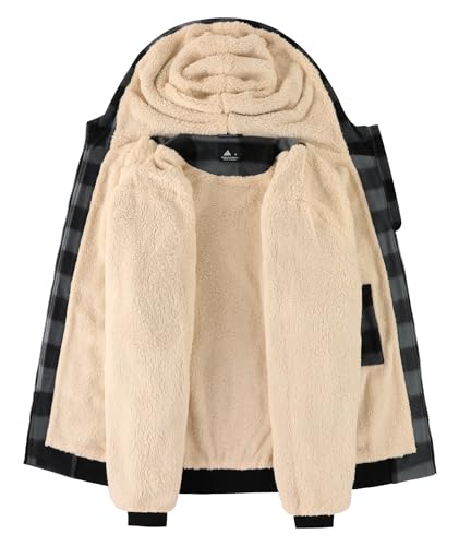Image of Mens Plaid Hoodies Winter Zip Up Fleece Jacket Sherpa Fleece Lined Warm Flannel Jacket Coat