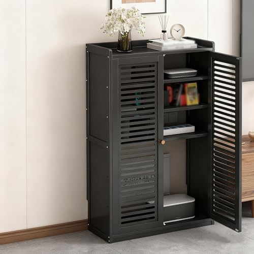 Adjustable WiFi Router Storage Cabinet with Shelves & Doors - Ideal Home Network Organizer, Stylish & Functional for Cable Management & Device Storage