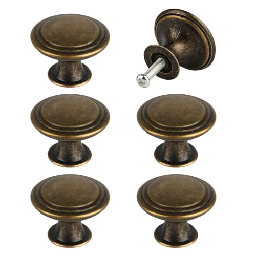 VARHHUXHA 6 sztuk gałek do szafek w stylu vintage, 30 mm brązowe gałki meblowe gałki do szuflad vintage, gałki do drzwi szafy, uchwyty do szafek kuchennych, okrągłe gałki do komody, szafy, garderoby