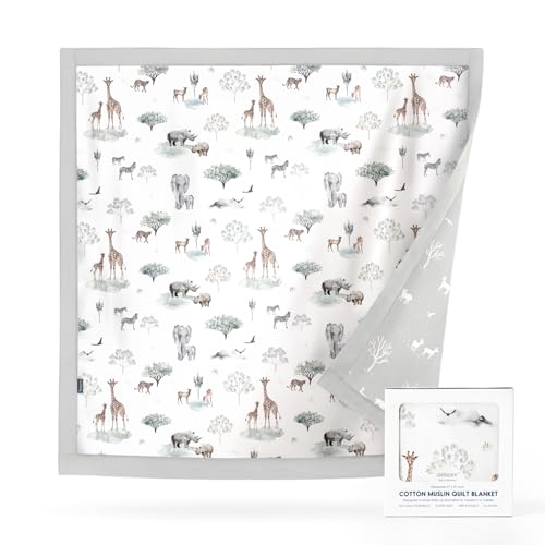 Image of GRSSDER Cotton Muslin Quilt Blanket - Silky Soft and Breathable Baby Blanket Quilt, Oversized Muslin Blankets for Newborns, Toddlers & Kids, 6 Layers Reversible Design for All Seasons, 47 inch x 47 inch