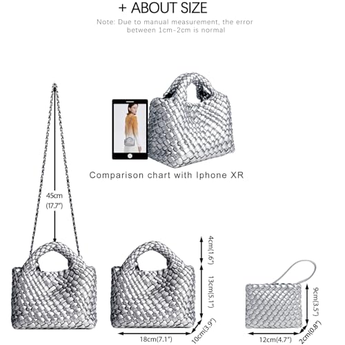 Image of Woven Tote Bag for Women with Coin Purse, Foldable Chain Small Crossbody Handbags, Fashion Shoulder Bag, Hobo Satchel