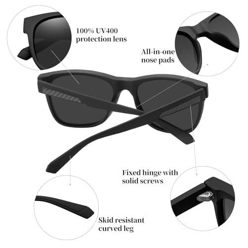 Joopin Square Sunglasses Men Women Classic Rectangle Polarized Sun Glasses Driving Fishing UV Protection (Black Lenses)