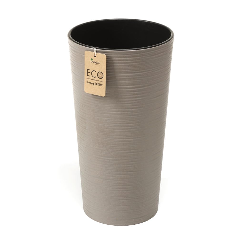 Muddy Hands Eco Friendly Chisel Plant Pot Indoor Home Outdoor Garden Square Flower Planter - Made from Recycled Plastic & Wood (Grey, Tall Large Round)