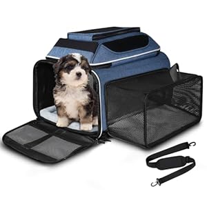 Petskd Top and Side Expandable Pet Carrier 18x11x11 Inches Delta United Airline Approved, Soft-Sided Carrier for Small Cats and Dogs with Locking Safety Zippers and Anti-Scratch Mesh(Blue)