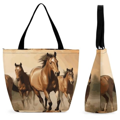 Horses Shopping Bag for Ladies Reusable Shopping Bagstote Bag Stylish Waterproof Oxford Cloth Ladies Shoulder Bag for Work Shopping