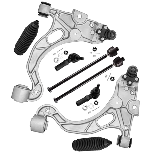 Image of Detroit Axle - 8pc Front End Kit for Buick LeSabre Park Avenue Riviera Cadillac DeVille Seville Olds Aurora Pontiac Bonneville, 2 Lower Control Arms w /Ball Joint 4 Tie Rods 2 Boots Replacement