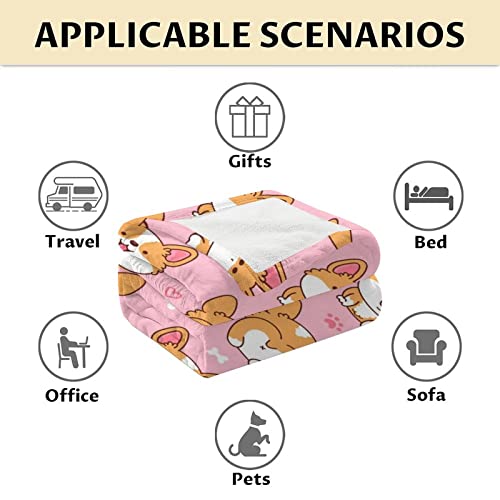 Corgi Blanket Gifts - 50"x60" Cute Throw for Adults, Kids - Pink Soft Fuzzy Blankets for Bed, Couch & Living Room