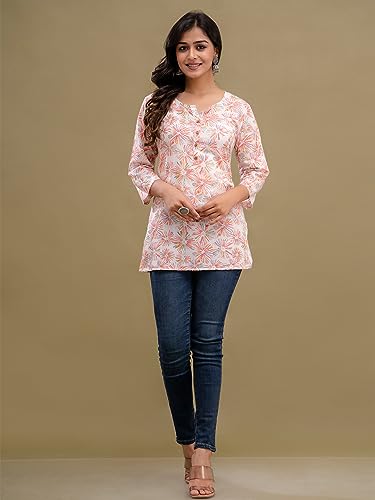 Image of feranoid Women Cotton Printed Straight Short Kurti