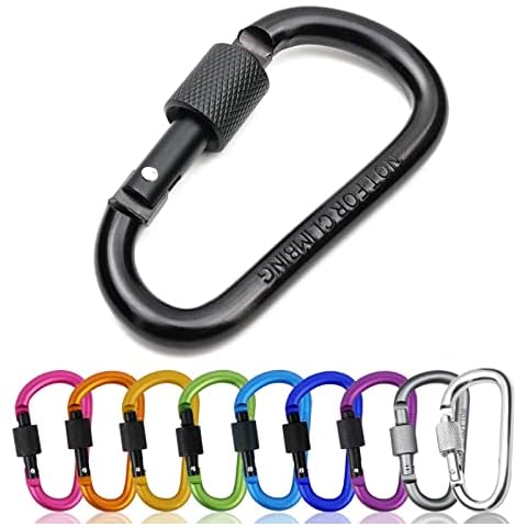 EHIOG Aluminum Alloy D-Ring,Heavy Duty Caribina Clip D Shape Keychain Hook Locking Carabiner Swivel Spring Clip,for Camping Hiking Fishing Outdoor, Fishing, Traveling(Black) Cover