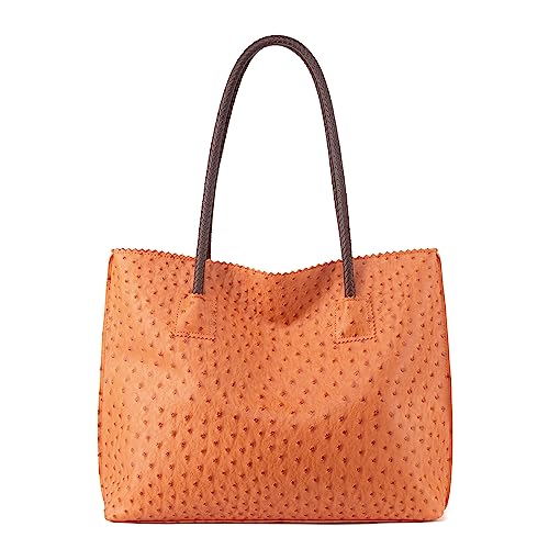Image of Milan Chiva Tote Bag for Women with Zipper Large Ostrich Vegan Leather Shoulder Purses and Handbags