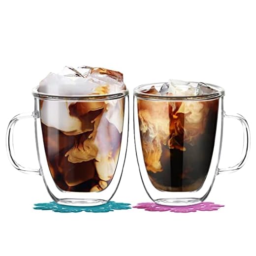 BOQO Tazas de Vidrio Doble Pared, Taza de Cristal con Mango,400ml Juego de 2