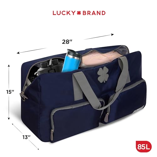Image of Lucky Brand Unisex Adult Large Duffle Adjustable Shoulder Strap Foldable Overnight Weekender Bag, Navy, 85l, Pocket