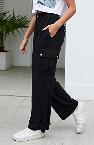 Cozypoin Women's Baggy Cargo Pants Casual Gothic Yk2 Parachute Trousers Loose Trendy Pants Streetwear(Black-L) #TOP1