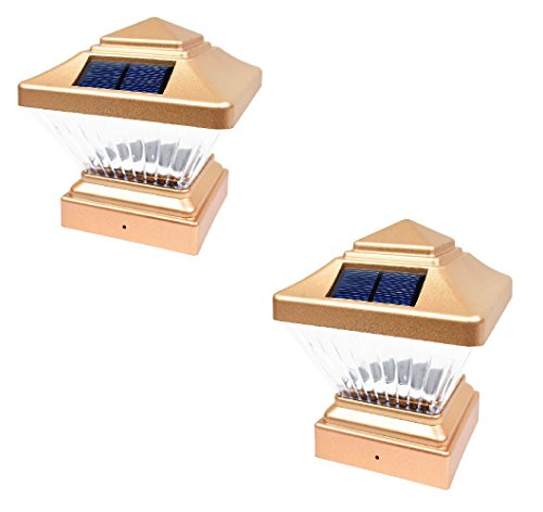 Square Solar LED Light Post Deck Cap 4x4 PVC Fence Style Outdoor Garden Light Landscape Lamp Lawn Vinyl Wood (Copper - 2 Pack)