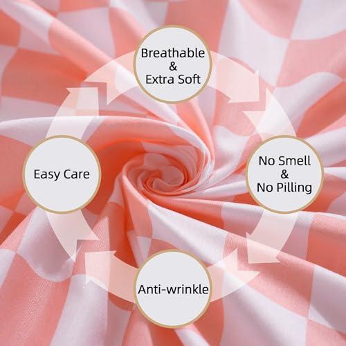 Image of Best Season Queen Size Sheet Set 4 Piece -Microfiber Soft Durable Bedding Sheet Set,Deep Pocket,Stain,Fade & Wrinkle Resistant (Plaid Coral&White)