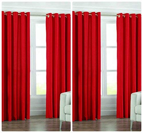 Exporthub Solid 4 Piece Eyelet Polyester Long Door Curtain Set - 9ft, Red