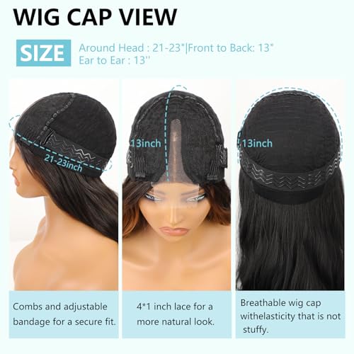 aisi hair black wig for women long wavy lace hairline middle part synthetic heat resistant wig for daily party-26 inch