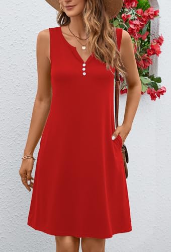 Image of Ladlop Summer Dresses for Women 2026 Beach Loose Casual A Line Dress Sleeveless V-Neck Sundress with Pockets