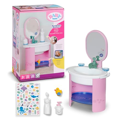 BABY born hand wash basin, doll washbasin for 36cm and 43cm dolls incl. toothbrush and soap dispenser, works with water, no batteries needed