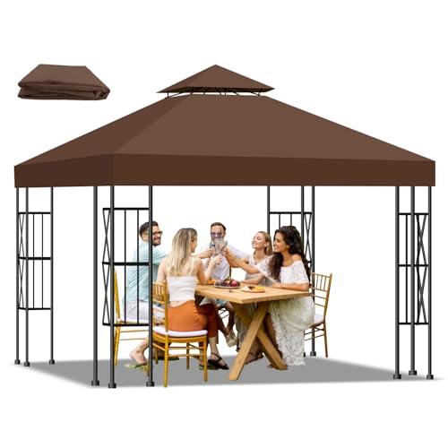 Qdreclod Toldo Recambio Pergola 3x3 m, Techo de Repuesto con Ventilación para Cenador de Jardín, Cubierta Amovible Lona Impermeable con Protección UV para Barbacoa, Bodas, Fiestas y Camping(Marrón)