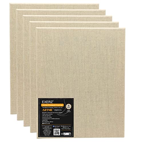 Exerz Tela di Lino 30x40cm 5 Pezzi, A3 Tele Intelaiate 1,7 cm, 320 g/m², 100% Lino,...
