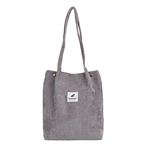 Collecsound Bolso de hombro casual de gran capacidad de pana de la compra de las mujeres de viaje bolso de mano, Pana, Gris oscuro, talla única