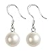 TomSunlight 925 Sterling Silver 8mm White Pearl Dangle Earrings Vintage Authentic Hook Earrings