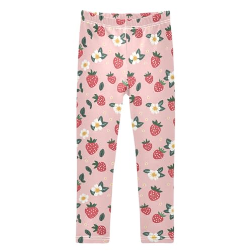 Girls Leggings Soft Toddler Ankle Length Bottoms Strawberries Kids Dance Yoga Pants 4-10 Years