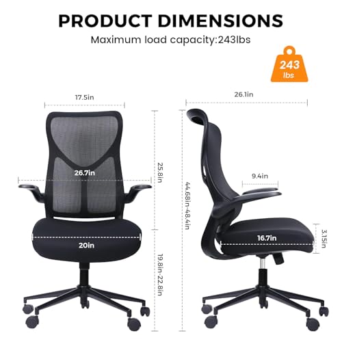 Image of NearHub EC10 Stylish Ergonomic High Back Mesh Reclining Office Chair with Adjustable Flip-Up Armrests,Lumbar Support & Headrest,Breathable & Comfortable Computer Chair for Home, Office & Study