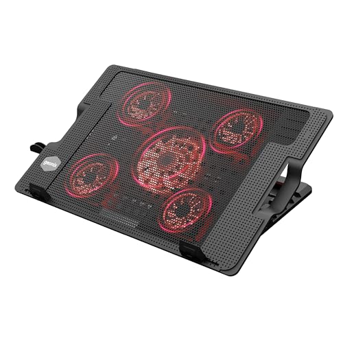 Geonix CoolZ 5Fan Laptop Cooling Pad with Mobile Stand |Powerful & Silent Cooling |Supports up to 17”|6 Adjustable Heights up to 200mm |Supports up to 5KG |Ergonomic Cooling Stand (Black & Red)