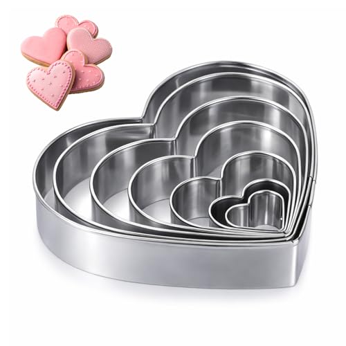 7 Pack Fondant Pastry Biscuit Molds Heart Cookie Cutter Set Stainless Steel Heart Shaped Cookie Cutters for Baking Fondant Craft Clay Valentine's Day Gift
