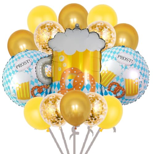 Decoraciones Oktoberfest 15 Pieces, Globos de Foil de Cerveza en Forma de Jarra de Cerveza, Decoraciones Bavaras para Oktoberfest, Bodas, Cumpleaños, Fiestas Bavaras, Fiestas Populares