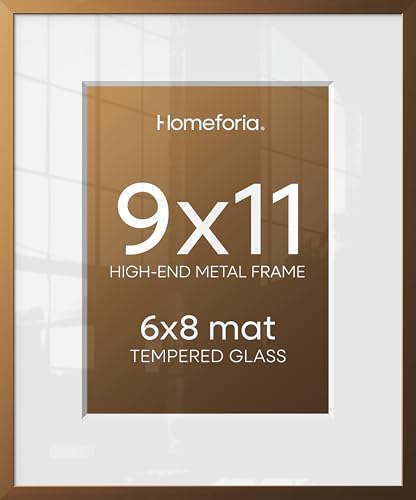 Image of Homeforia 9x11 Bronze Picture Frame, High-End Metal, 6x8 Mat, Glass | High End Aluminum, Tempered Glass, Acid-Free 6x8 Removable Mat, 9x11 in Edge-to-Edge Display 11x9, Wall Kit, Set Of 3