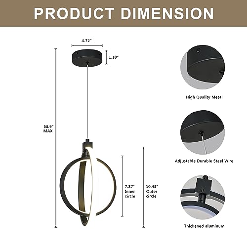 Image of Modern LED Chandelier Black Ring Pendant Light Fixtures 4000K Dimmable Height Adjustable Pendant Lighting for Dining Room Kitchen Island Bedroom Living Room Foyer(2-Pack)