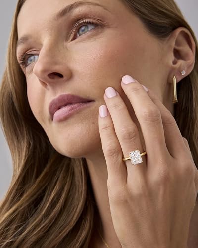 PAVOI 14K Gold Plated 3.5CT Square Radiant Cubic Zirconia Engagement and Promise Ring for Women - Hidden Halo Ring4