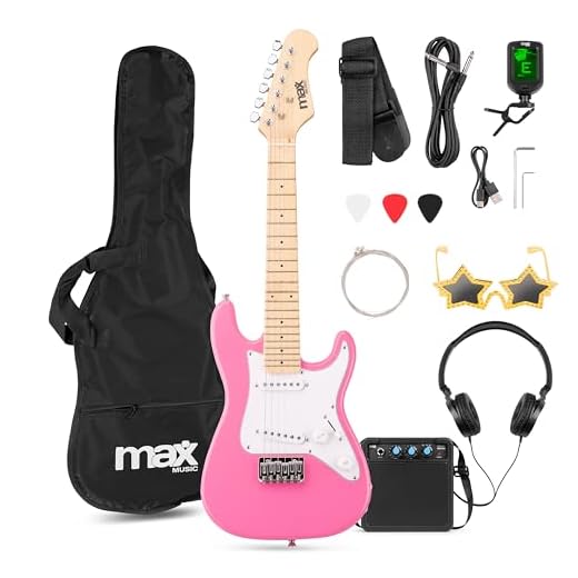 MAX GigKit Junior 1/4 – Guitarra eléctrica infantil con amplificador, funda, afinador, púas y accesorios – kit guitarra y amplificador ideal para niños y niñas de 3 a 7 años – color rosa