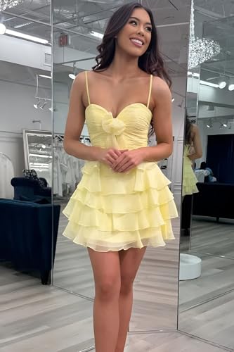 Short Homecoming Dresses for Teens Chiffon Spaghetti Straps Tiered Ruffle A Line Mini Cocktail Party Dresses4