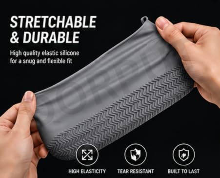 Image of Silicone Waterproof Shoe Covers for Men & Women | Reusable Non-Slip Rain Shoe Protector | Stretchable Overshoes for Rain, Mud, Snow, Hiking & Outdoor Use