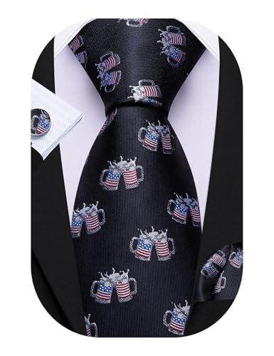 Image of Barry.Wang Man Tie Sets Skull Ties Animal Extra Long Necktie Silk Woven Handkerchief Cufflinks Festival Party Gift