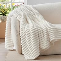BEDELITE Kuscheldecke Flauschig Decke 150x200 - weiche XL Flanell Decken Elfenbein Weiß für Couch, Deko Streifen Cord Fleecedecke Weiss als Couch Überwurf für Wohnzimmer, Twin Blanket Wide Use