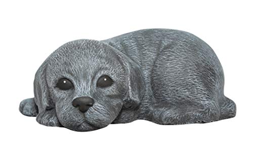 Preisvergleich Produktbild Steinfigur Welpe liegend - Schiefergrau, Hund, Deko, Figur, Garten, Stein, frostsicher