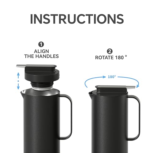Image of IDEUS Thermal Coffee Carafe 50oz (1,400ml), Stainless Steel Double Wall Insulated Vacuum Flask, Water Jug Coffee Server and Beverage Dispenser, Heat and Cold Retention, Black