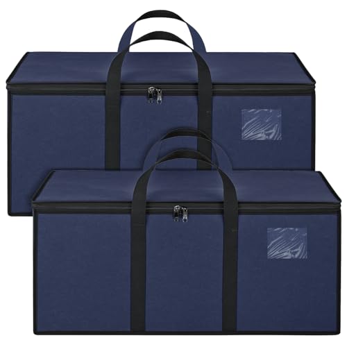 Image of Storite 2 Pack Multi-Purpose Heavy Duty Moisture Proof 81 Litres Canvas Super-Size Jumbo Underbed Storage Bag /Toys /Blankets /Stationery Paper /Clothes Storage Bag (87x26x36 cm) (Navy Blue)
