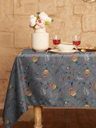 Image of Casableu Kasbah Grey Table Cloth for 6 Seater Dining Table | 52x72 Inch Rectangular Table Cover | Dust-Proof, Washable Fabric | Decorative Dining Table Cover for Home